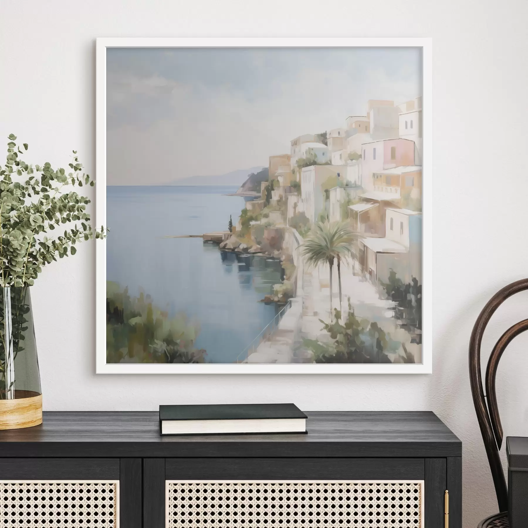 carta da parati Paesaggio di una città sul mare, imitazione di un dipinto nr. f48674