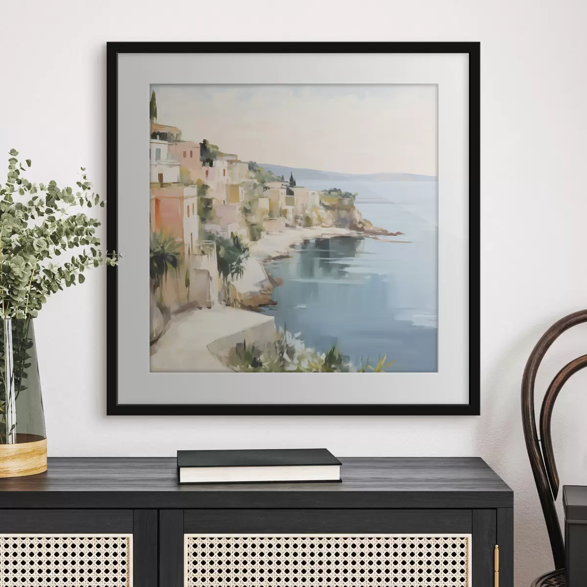 Poster Paesaggio di una città costiera: imitazione di un dipinto f48675