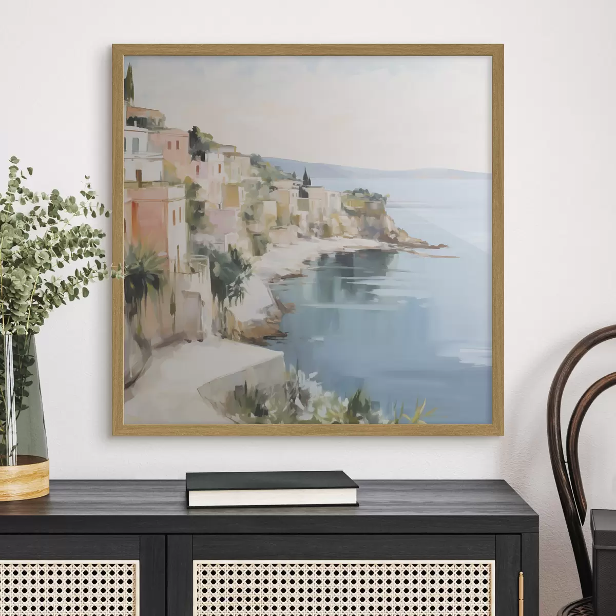 Poster Paesaggio di una città costiera: imitazione di un dipinto f48675