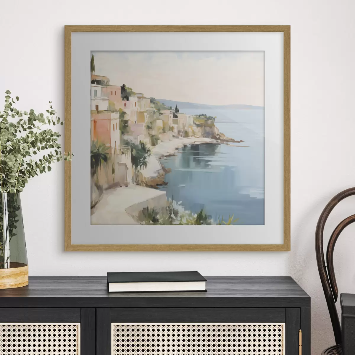 Poster Paesaggio di una città costiera: imitazione di un dipinto f48675