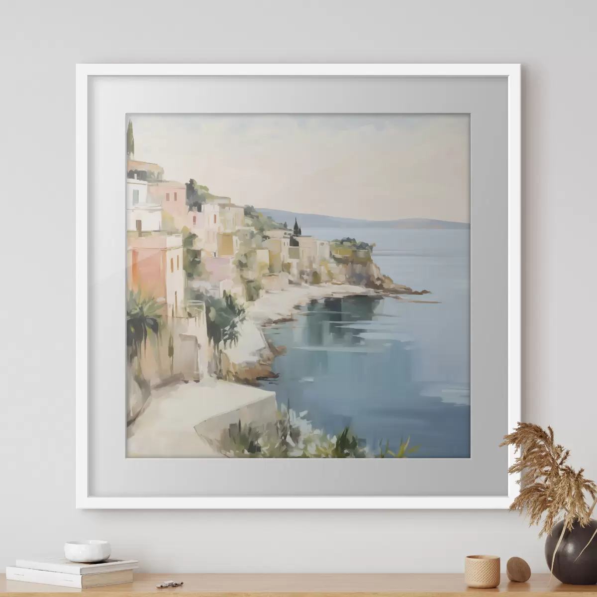 Poster Paesaggio di una città costiera: imitazione di un dipinto f48675