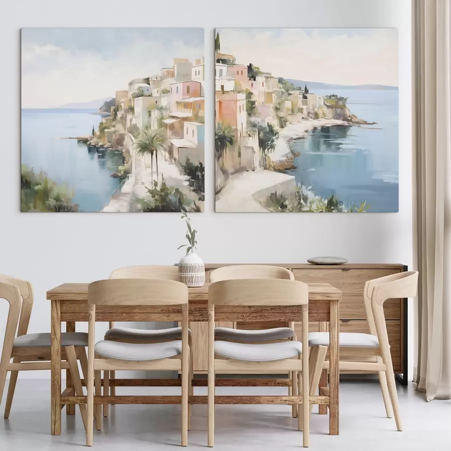 carta da parati Paesaggio di una città sul mare, imitazione di un dipinto nr. m30295