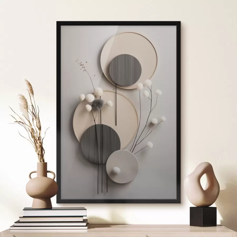 carta da parati Pannelli rotondi con rametti secchi e palline morbide nr. f48601