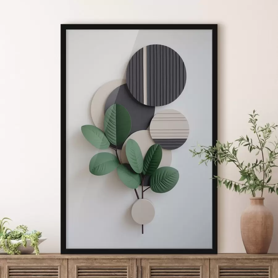 carta da parati Foglie verdi con elementi rotondi in rilievo nr. f48603