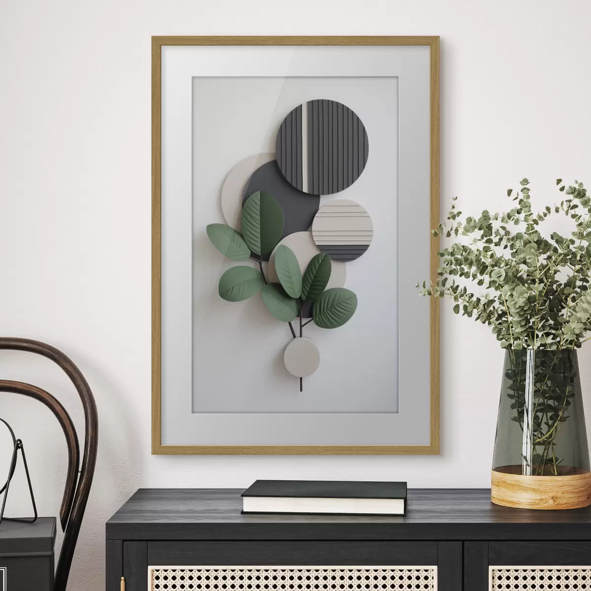 Poster Foglie verdi con elementi rotondi in rilievo f48603