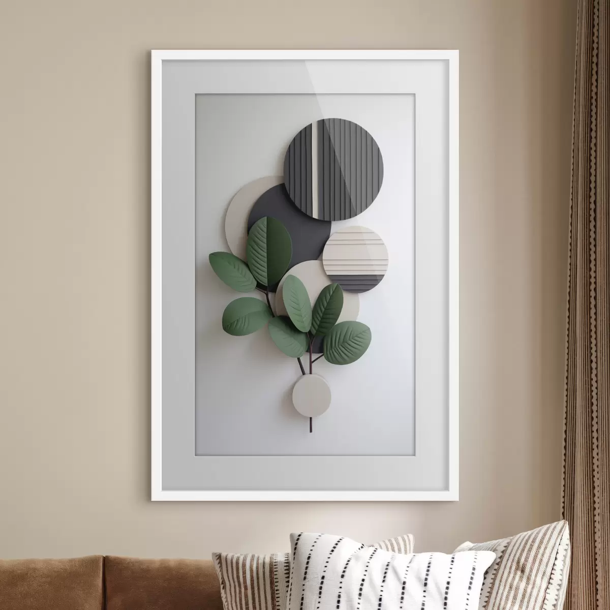 Poster Foglie verdi con elementi rotondi in rilievo f48603