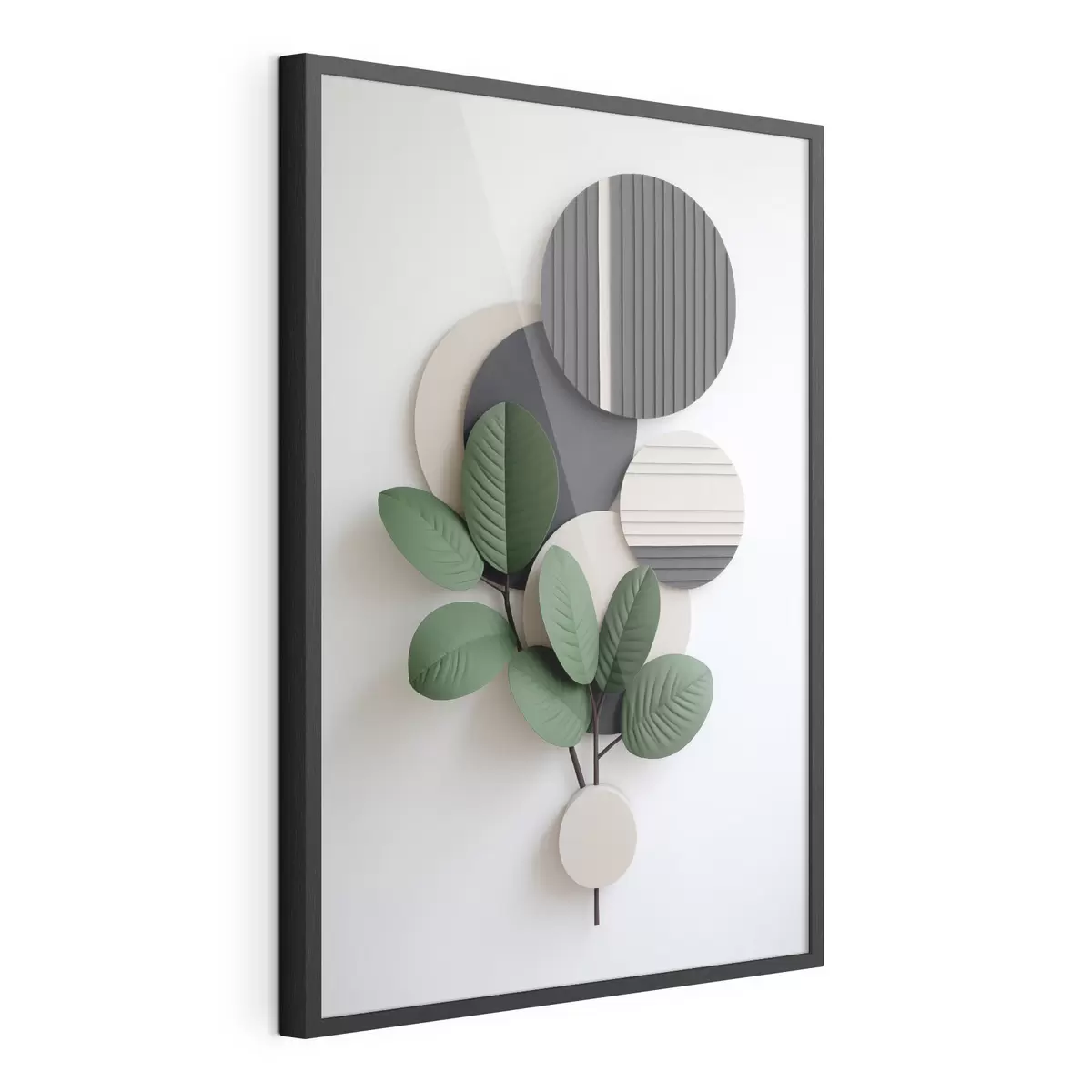 Poster Foglie verdi con elementi rotondi in rilievo f48603