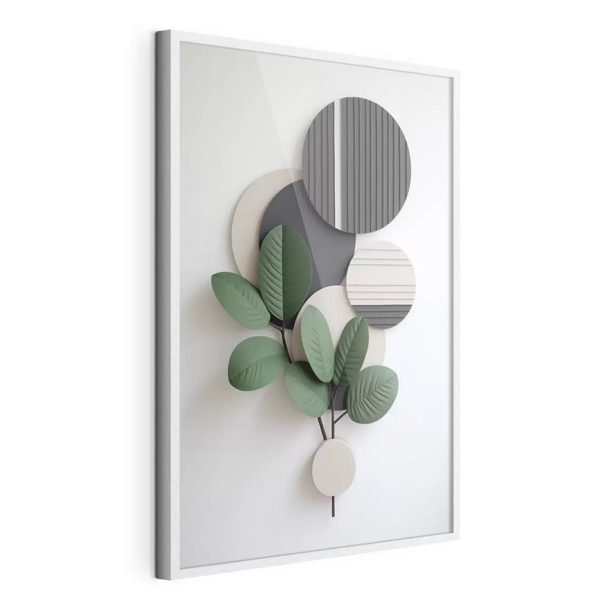 Poster Foglie verdi con elementi rotondi in rilievo f48603