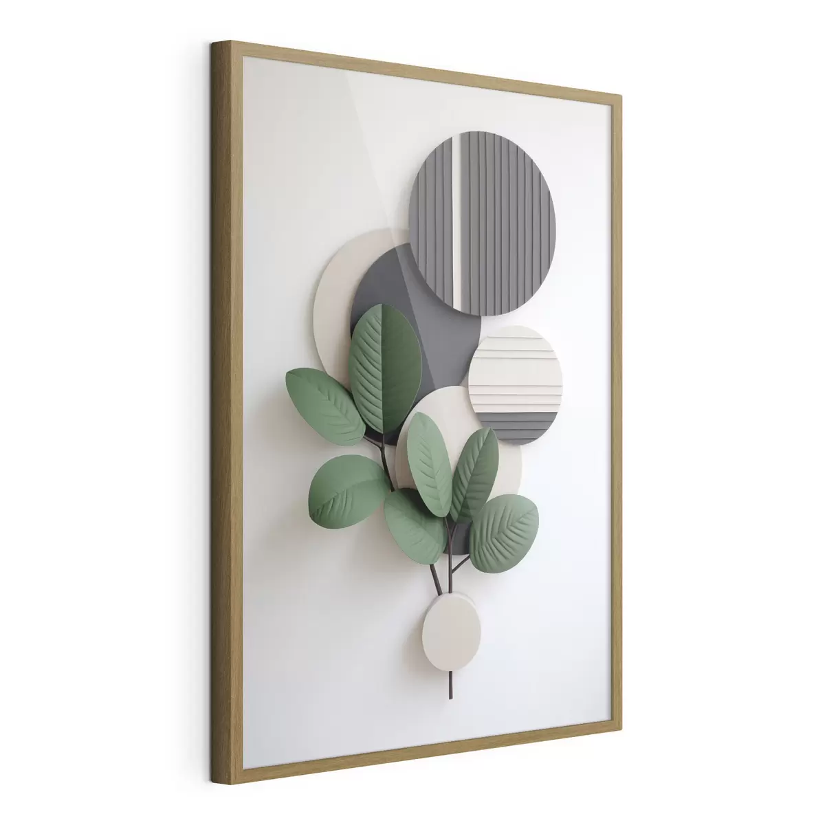 Poster Foglie verdi con elementi rotondi in rilievo f48603