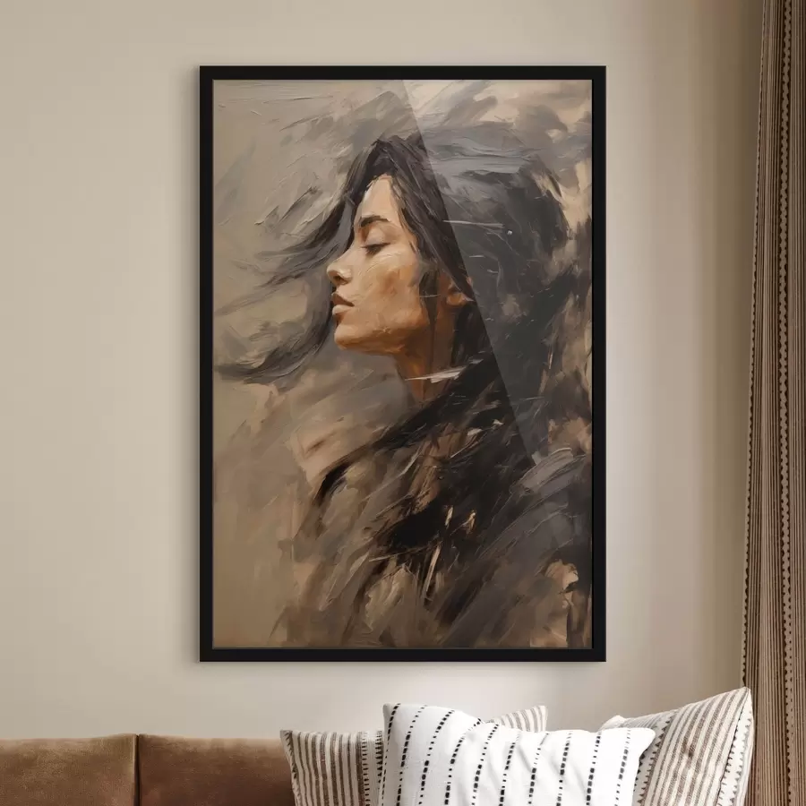 carta da parati Profilo femminile realizzato con pennellate pittoriche, in tonalità calde nr. f48621