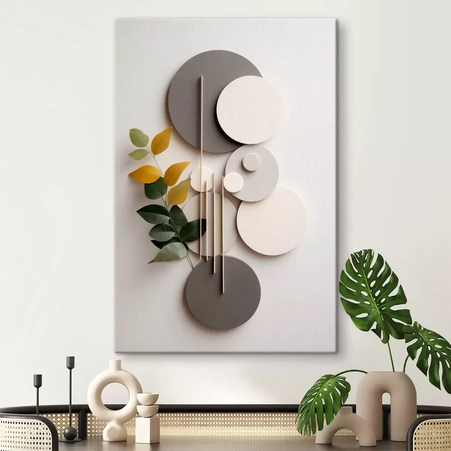 carta da parati Cerchi geometrici con un ramo verde frondoso nr. s48598