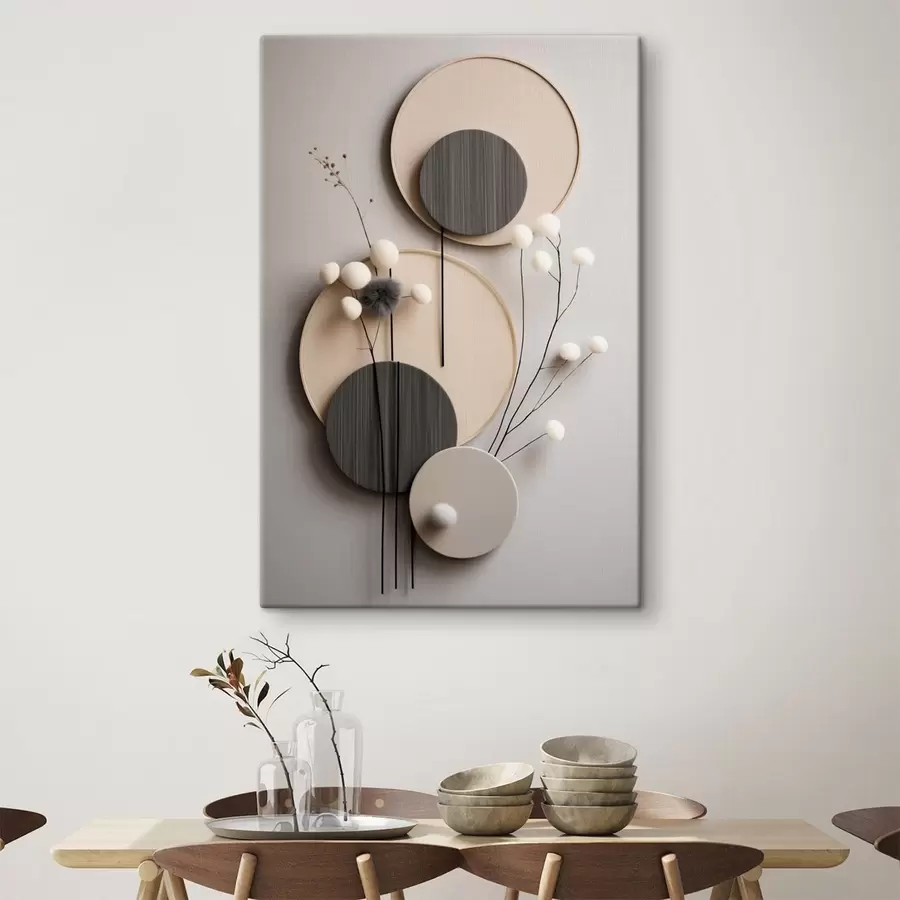 carta da parati Pannelli rotondi con rametti secchi e palline morbide nr. s48601