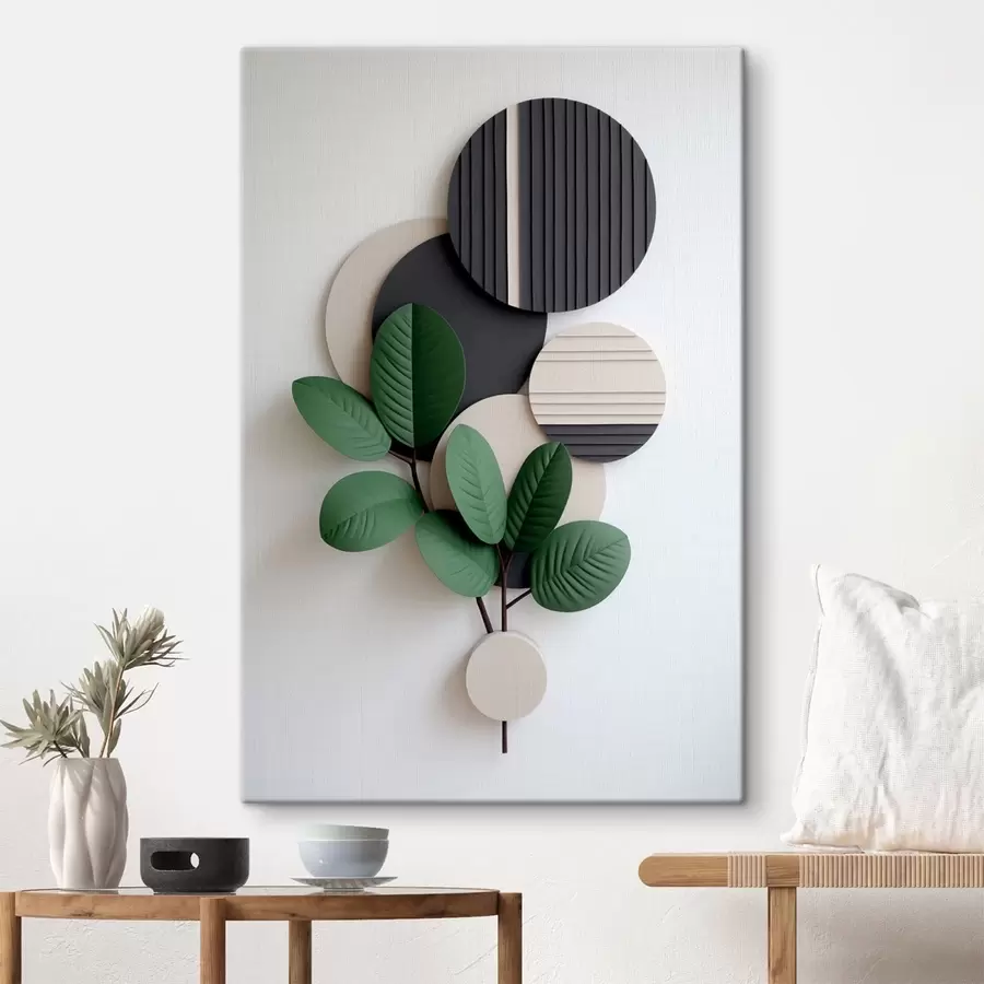 carta da parati Foglie verdi con elementi rotondi in rilievo nr. s48603