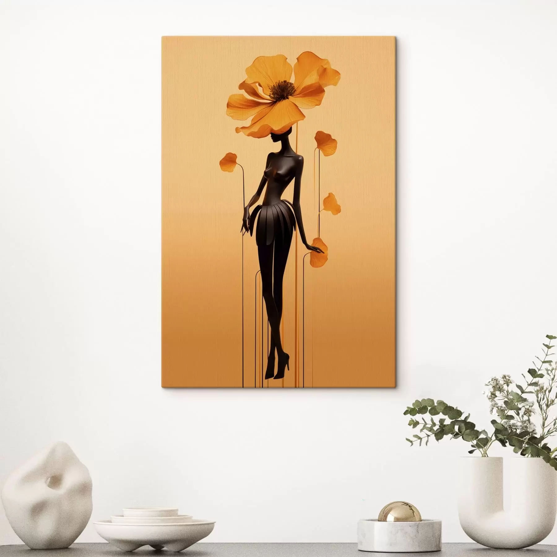 carta da parati Una figura elegante con fiori su uno sfondo dai toni caldi sfumati nr. s48619