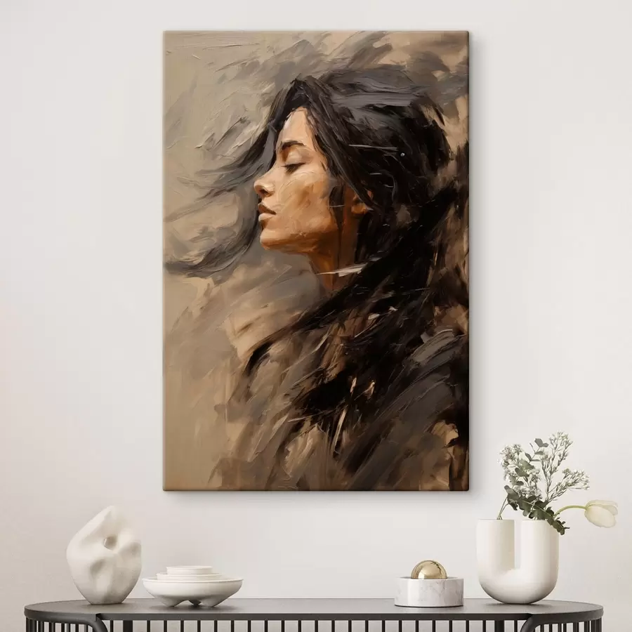 carta da parati Profilo femminile realizzato con pennellate pittoriche, in tonalità calde nr. s48621