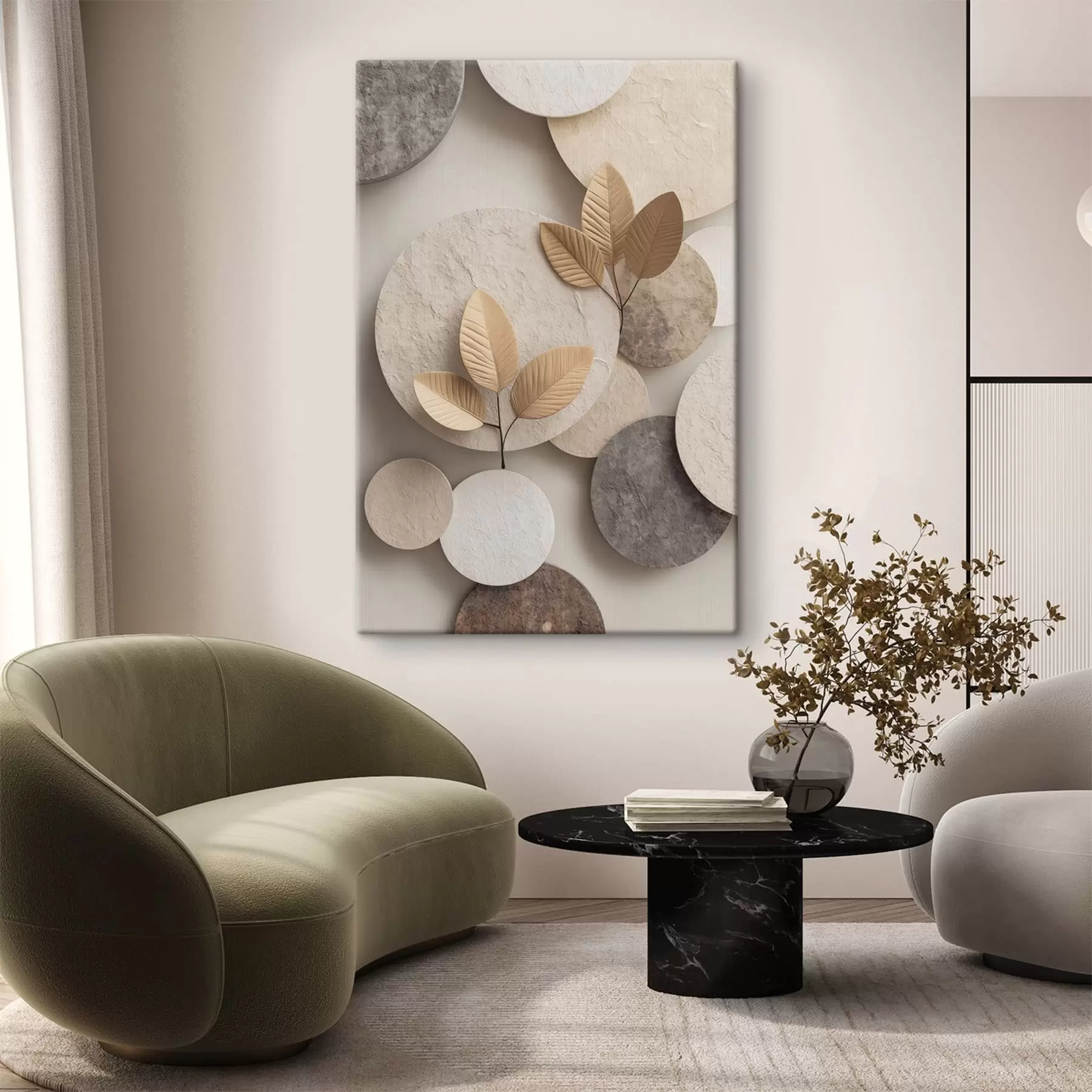 carta da parati Una composizione con foglie e cerchi nr. s48692