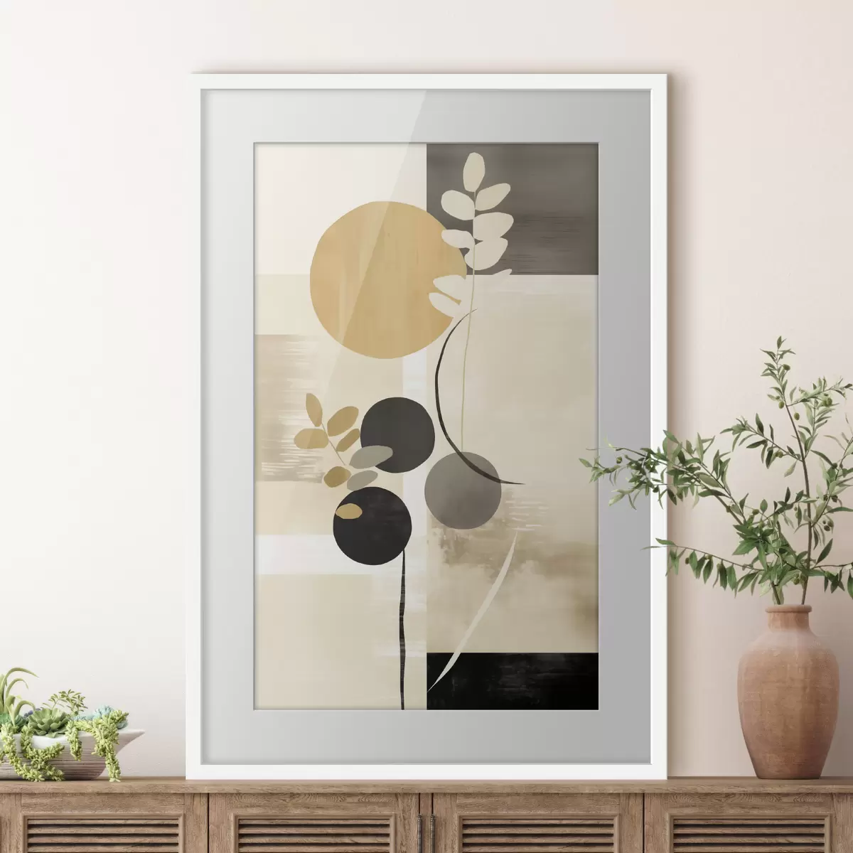 Poster Un'astrazione con foglie e cerchi f48612