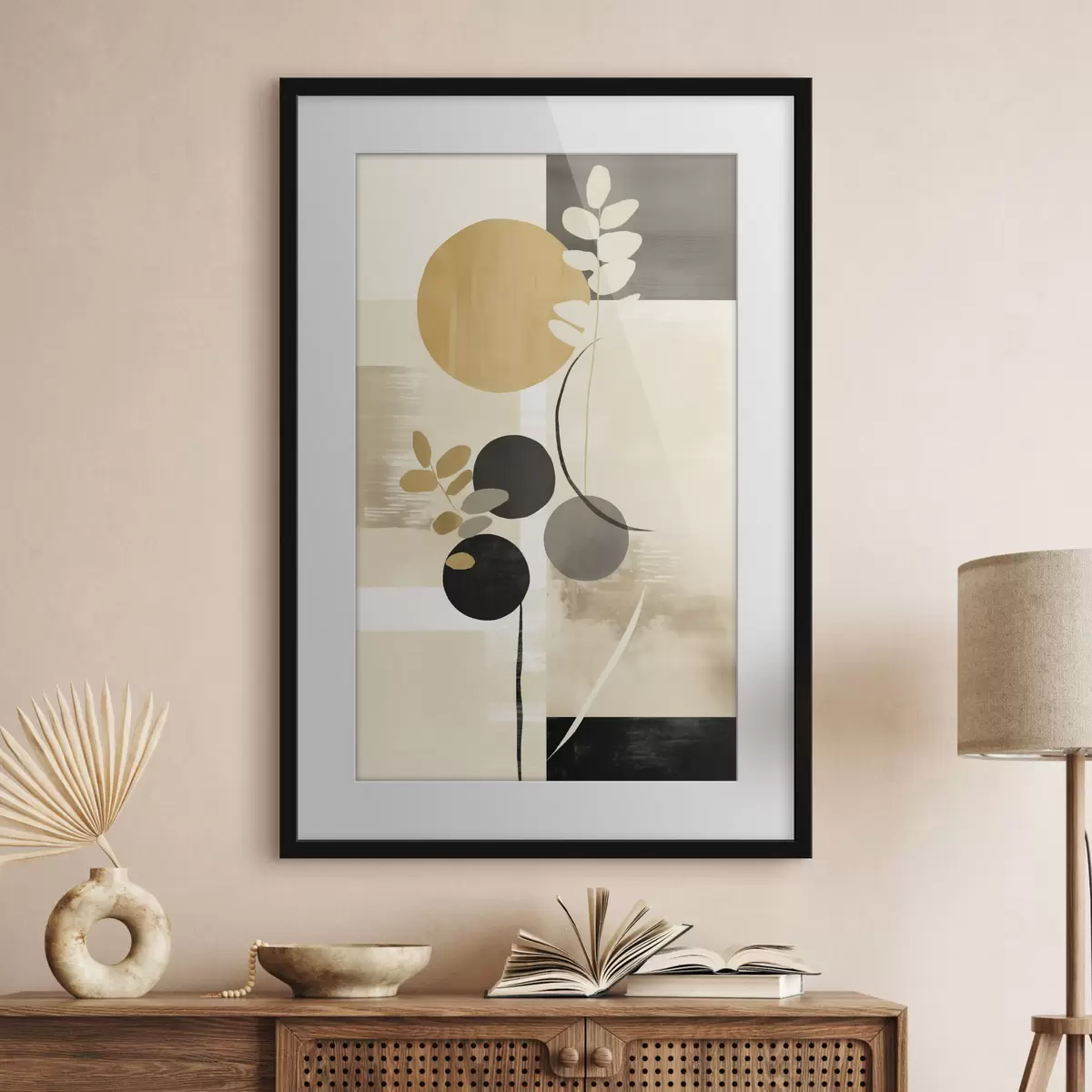 Poster Un'astrazione con foglie e cerchi f48612