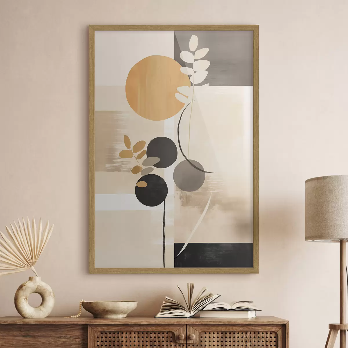 Poster Un'astrazione con foglie e cerchi f48612