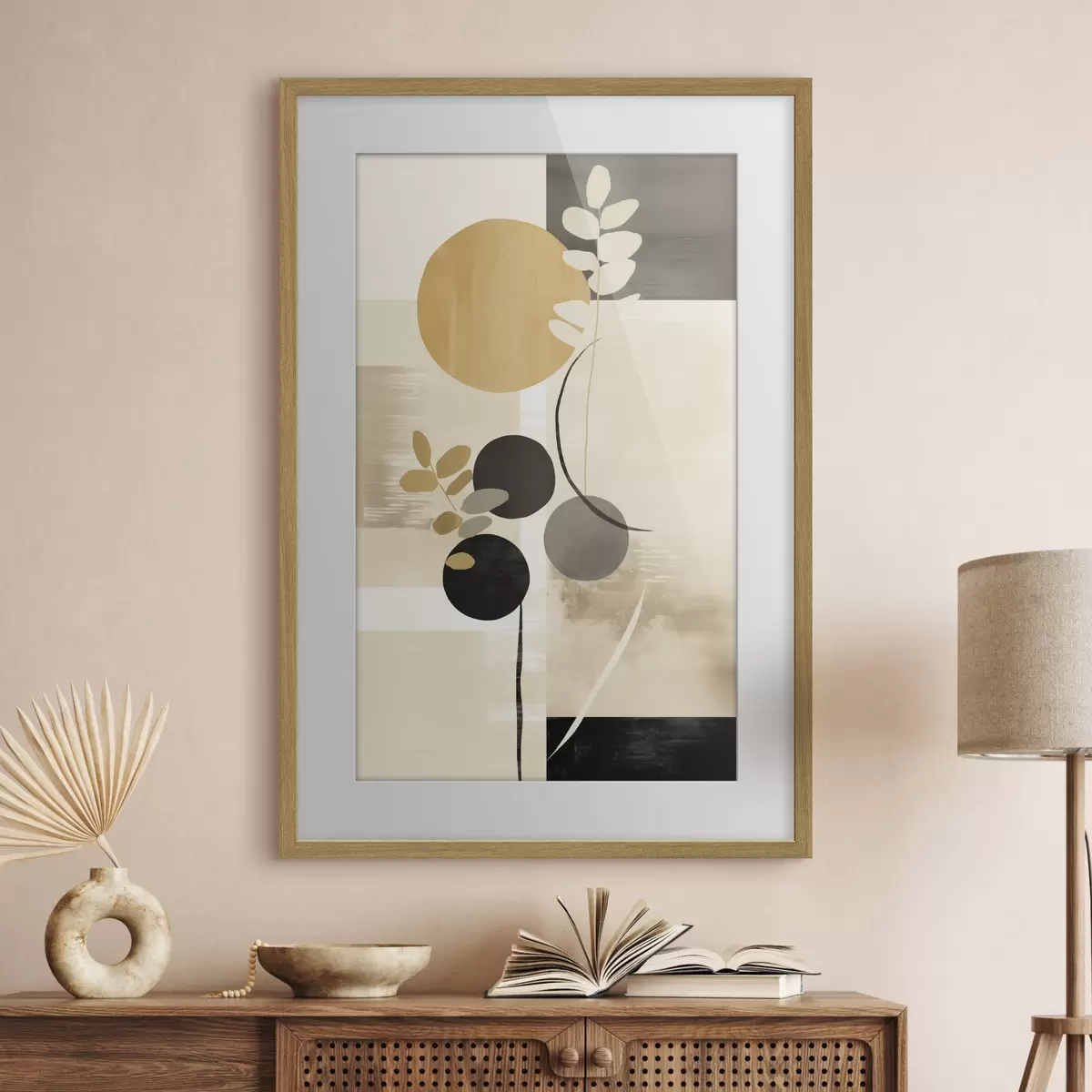 Poster Un'astrazione con foglie e cerchi f48612