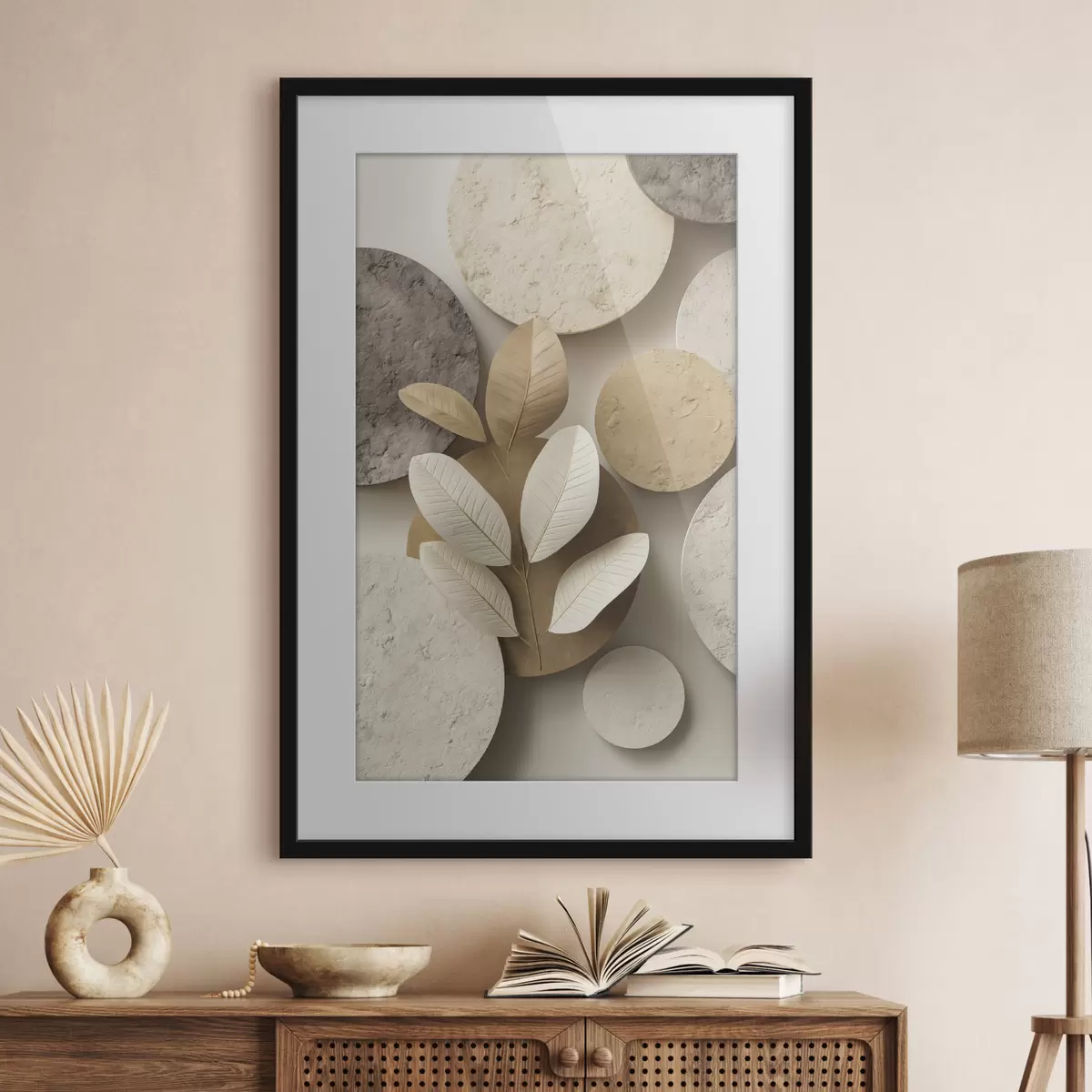 Poster Una composizione con foglie e cerchi f48691