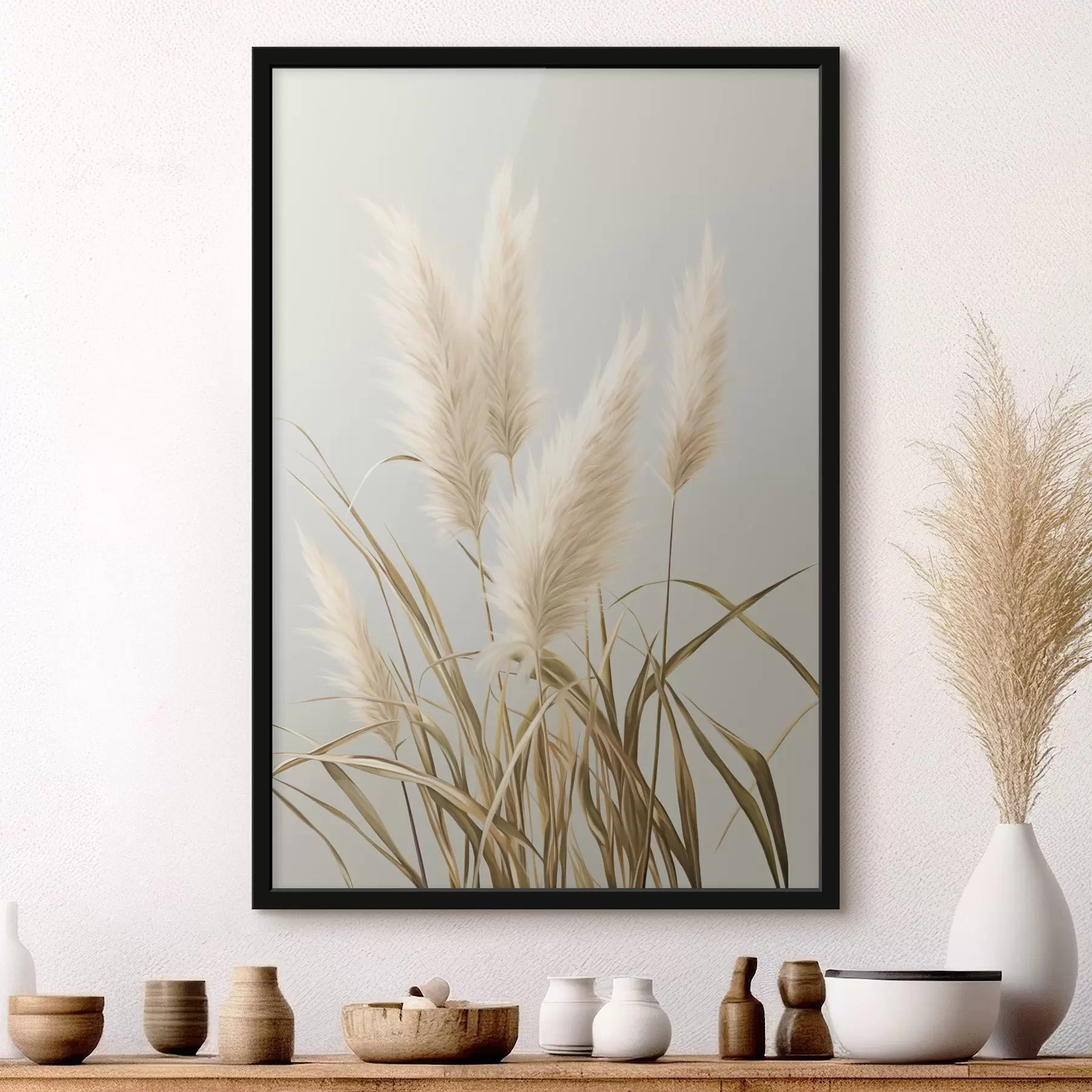 carta da parati Diversi esemplari di erba della pampa, alti e piumosi, con foglie lunghe e sottili nr. f48723