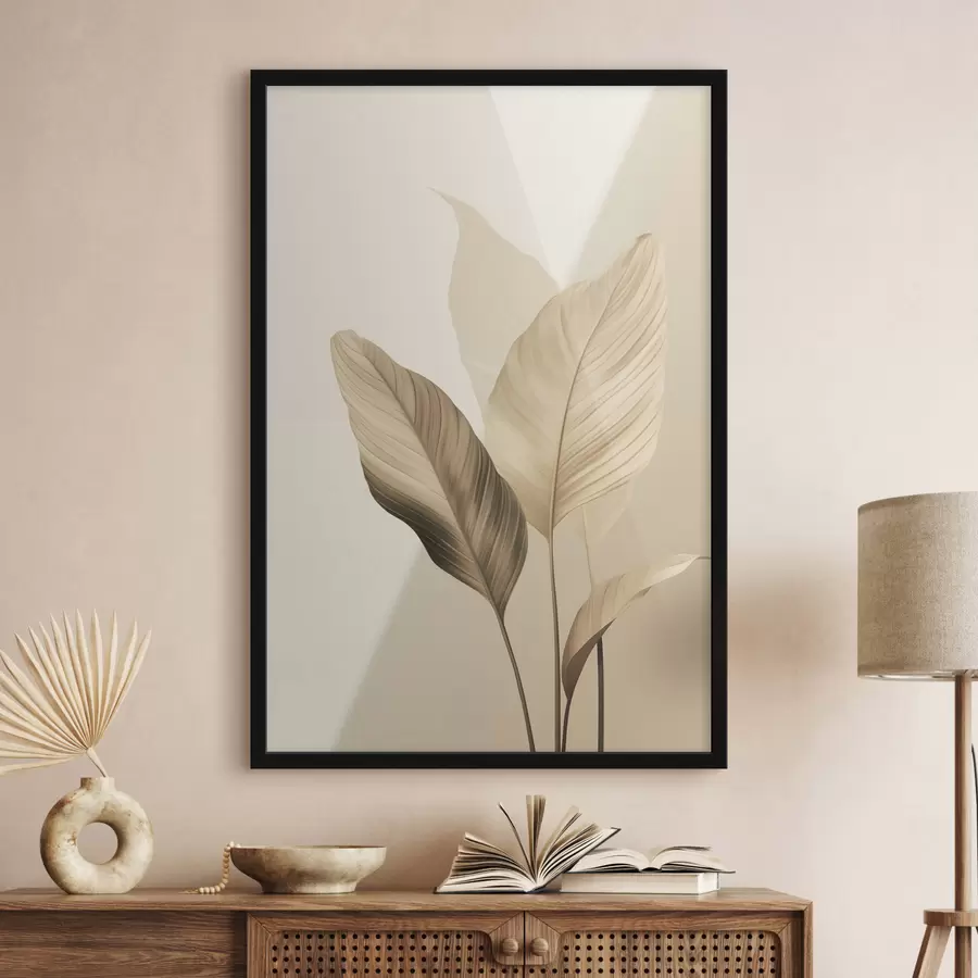 carta da parati Grandi foglie tropicali nei toni del beige e del marrone, su uno sfondo chiaro nr. f48726