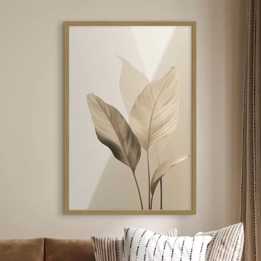 carta da parati Grandi foglie tropicali nei toni del beige e del marrone, su uno sfondo chiaro nr. f48726