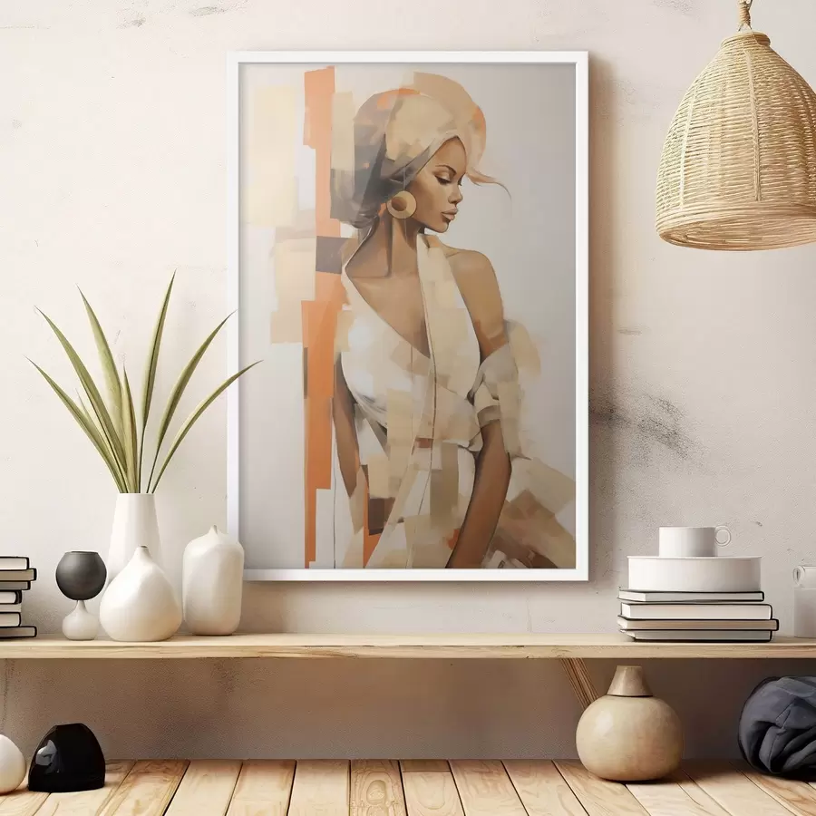 carta da parati Ritratto astratto di una donna con forme arancioni e beige nr. f48735