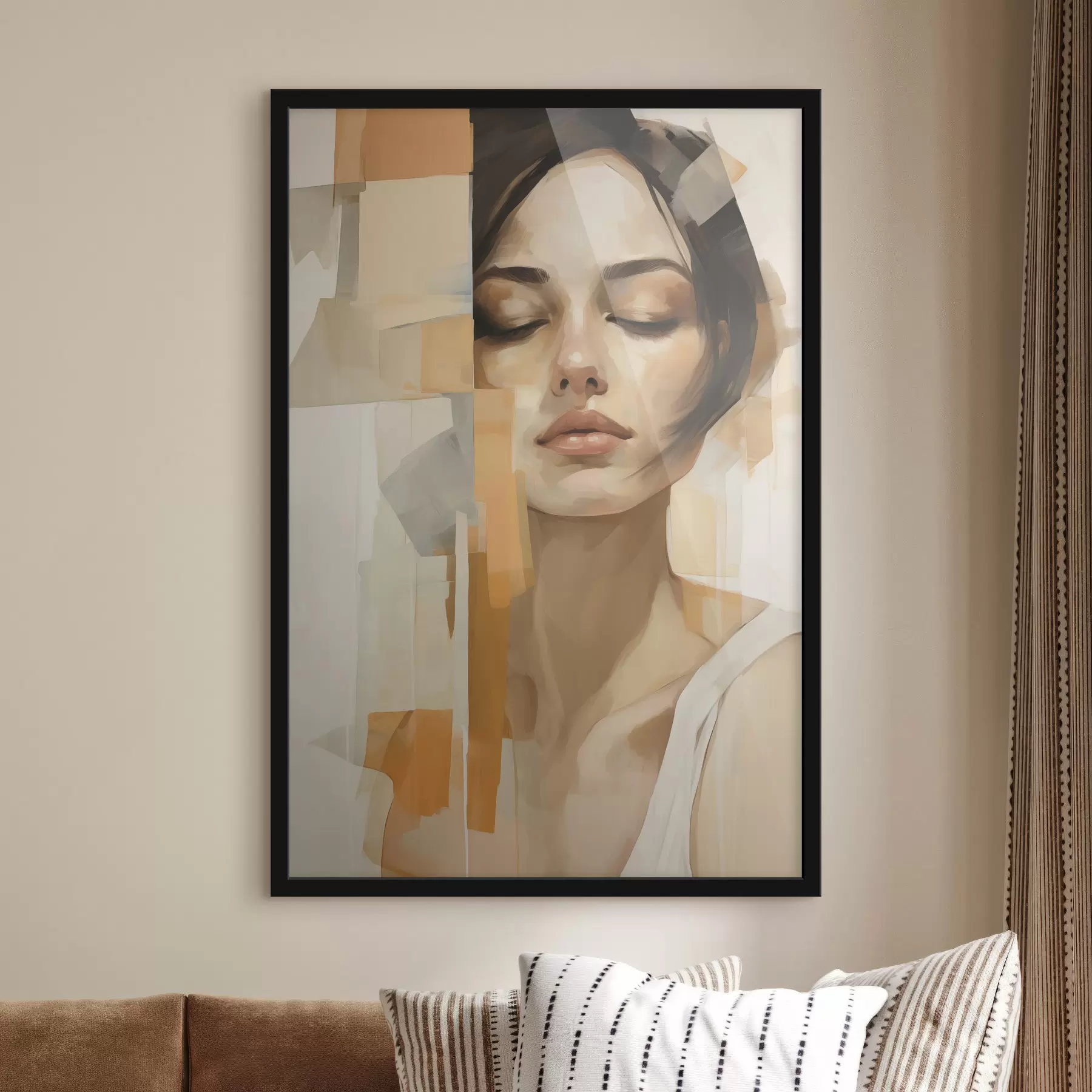 carta da parati Ritratto astratto di una donna con forme arancioni e beige nr. f48736