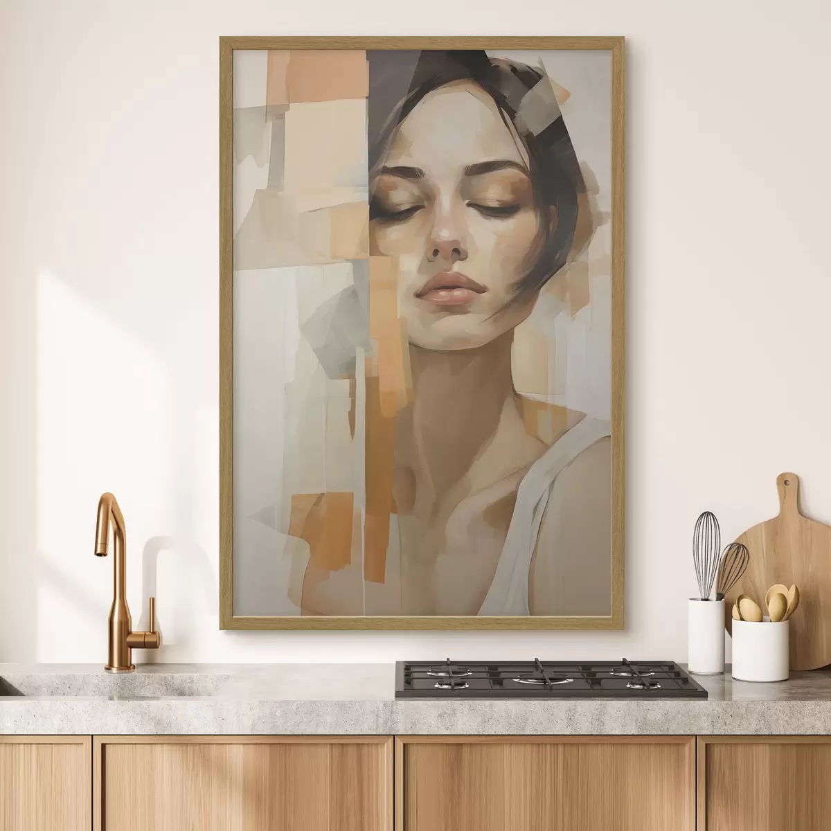 Poster Ritratto astratto di una donna con forme arancioni e beige f48736
