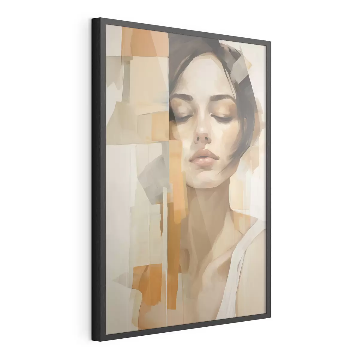 Poster Ritratto astratto di una donna con forme arancioni e beige f48736