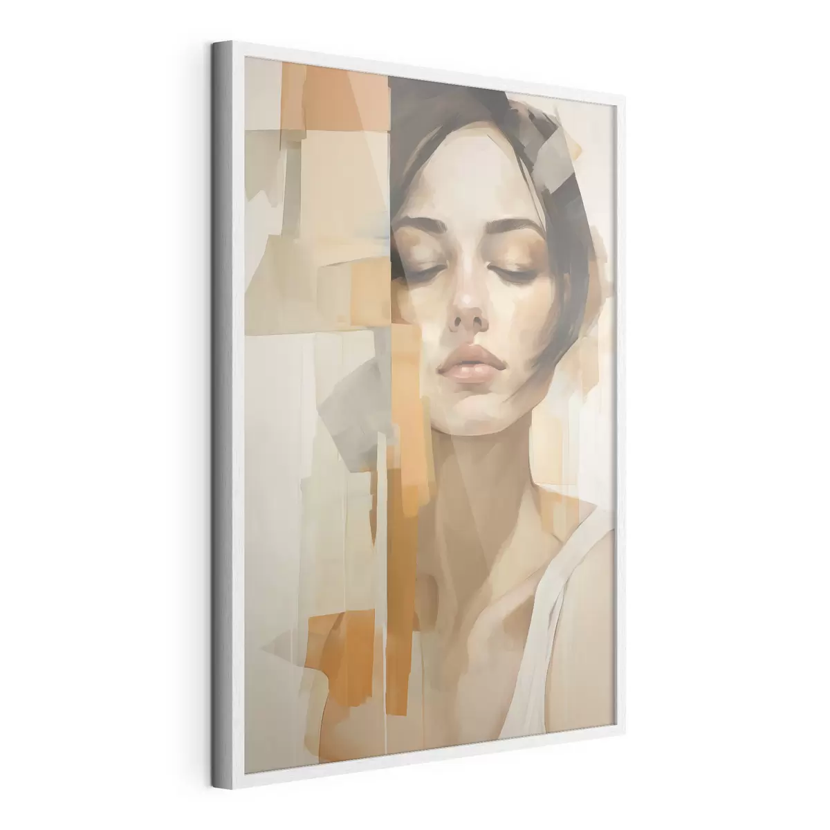 Poster Ritratto astratto di una donna con forme arancioni e beige f48736