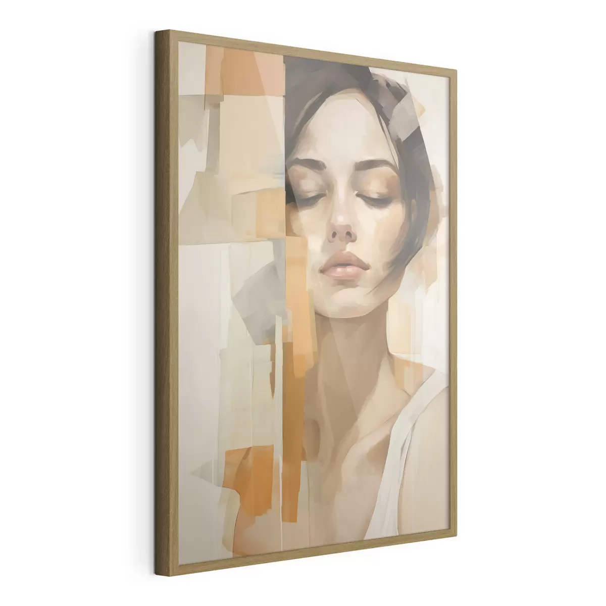 Poster Ritratto astratto di una donna con forme arancioni e beige f48736