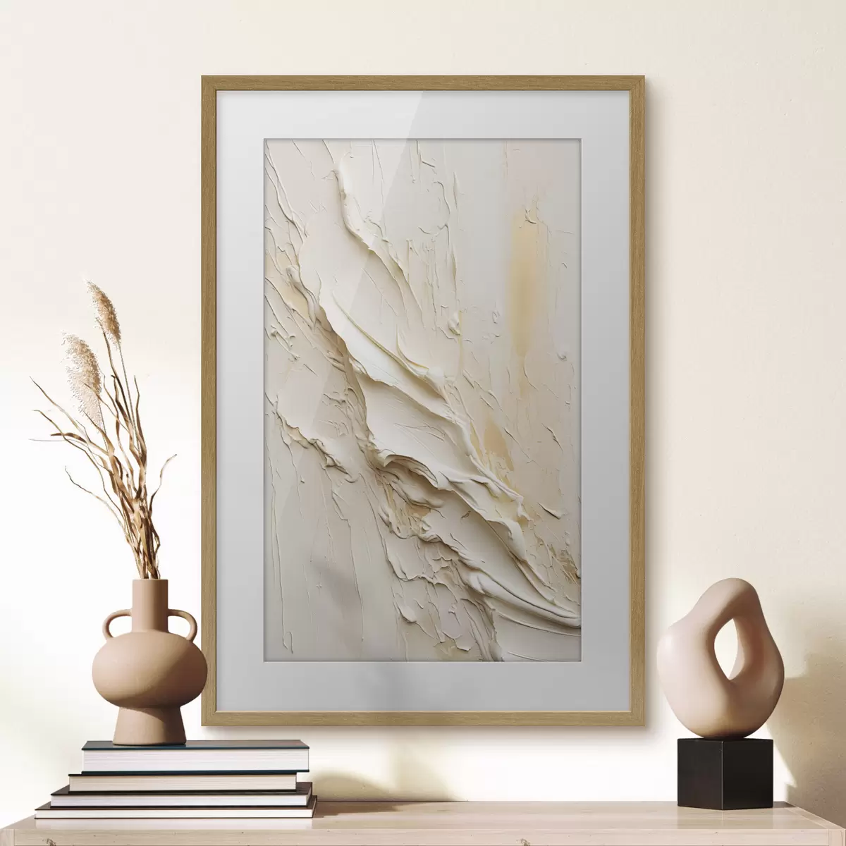 Poster Dipinto astratto con texture nei toni del crema e del beige, arte minimalista f48737