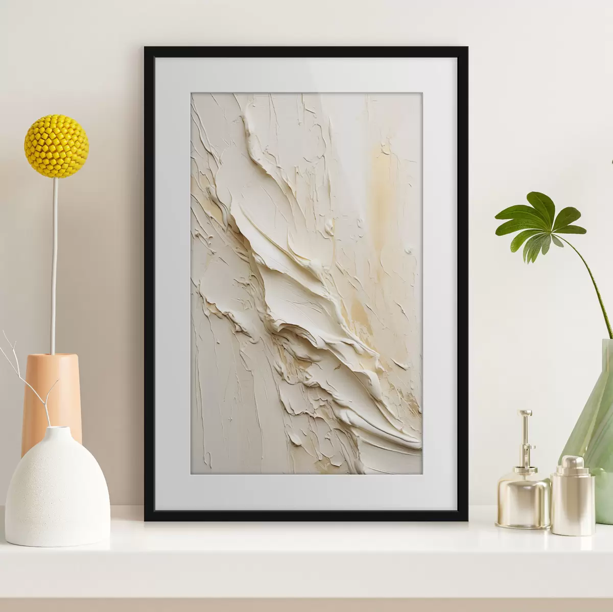 Poster Dipinto astratto con texture nei toni del crema e del beige, arte minimalista f48737