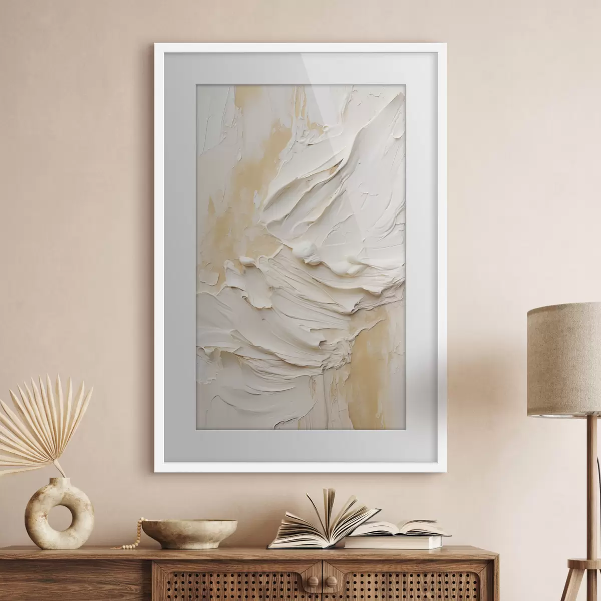 Poster Dipinto astratto con texture nei toni del crema e del beige, arte minimalista f48738