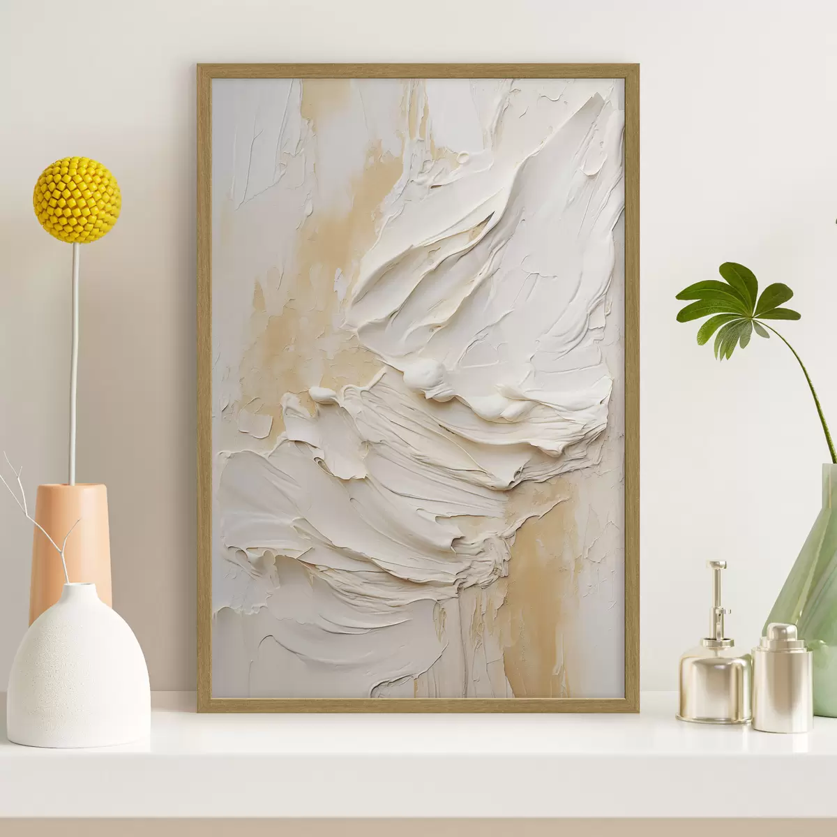 Poster Dipinto astratto con texture nei toni del crema e del beige, arte minimalista f48738