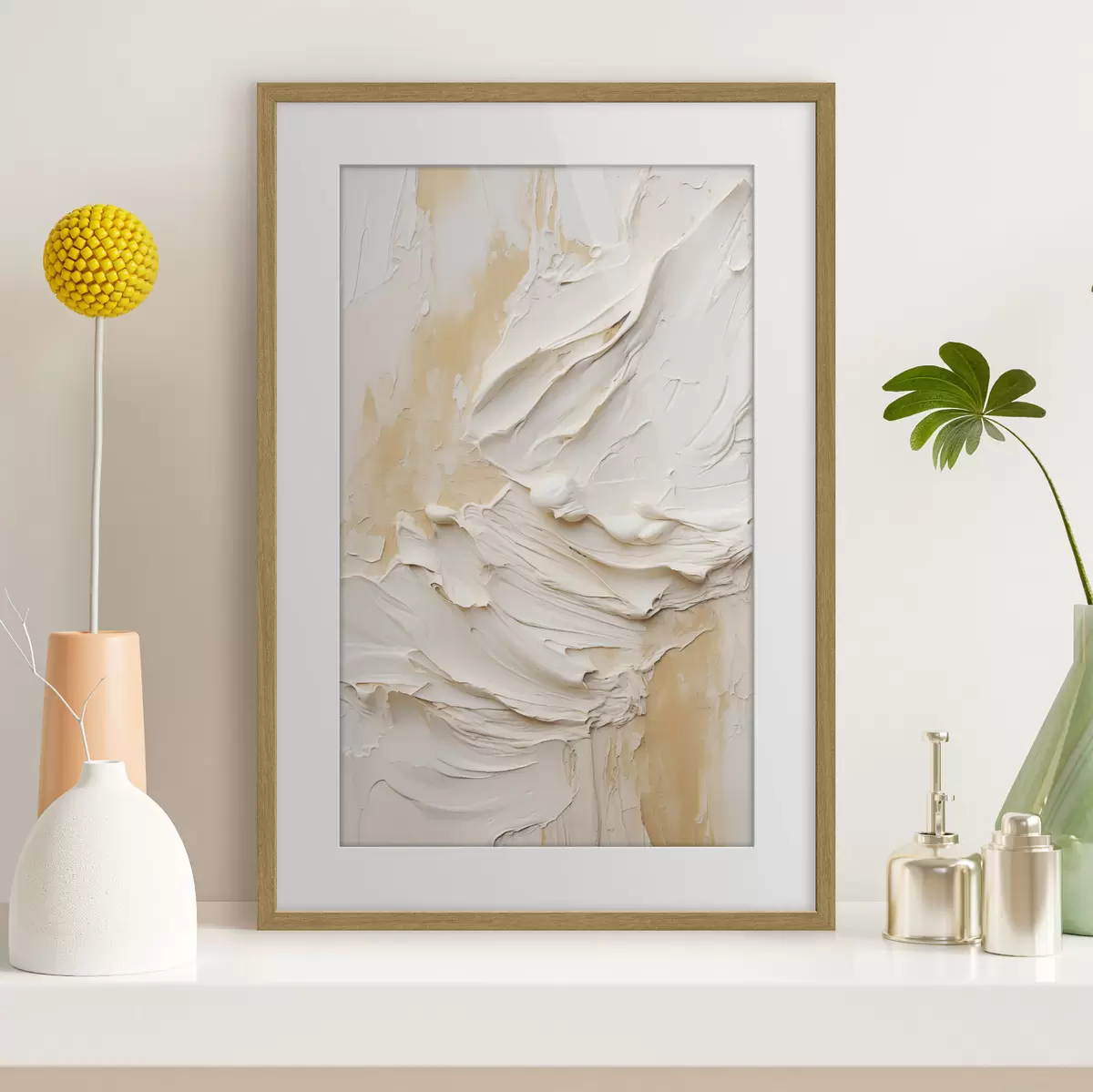 Poster Dipinto astratto con texture nei toni del crema e del beige, arte minimalista f48738