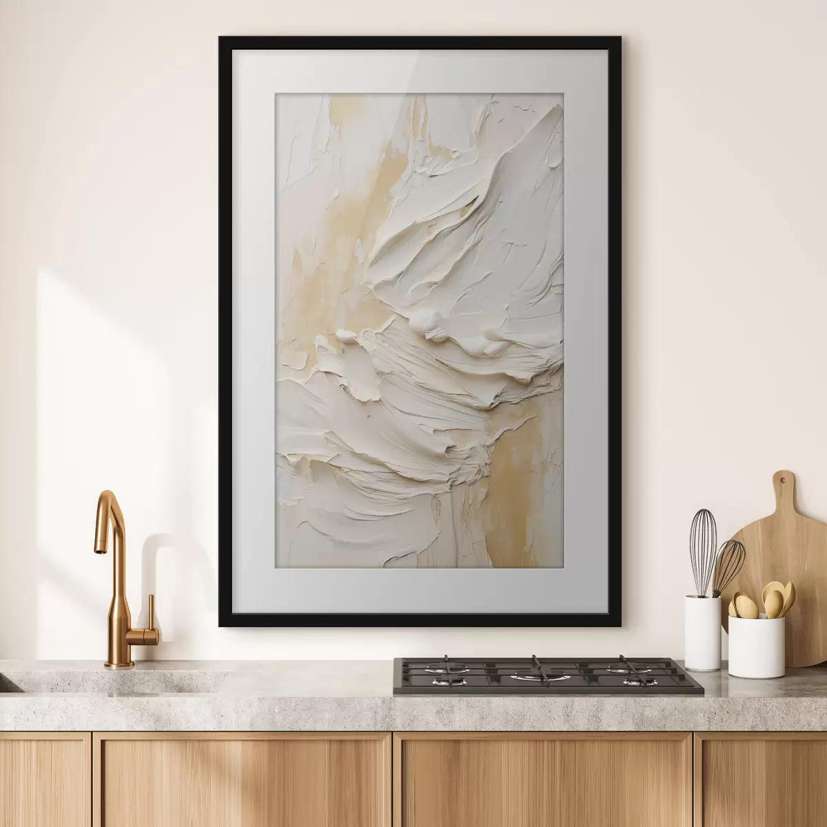 Poster Dipinto astratto con texture nei toni del crema e del beige, arte minimalista f48738