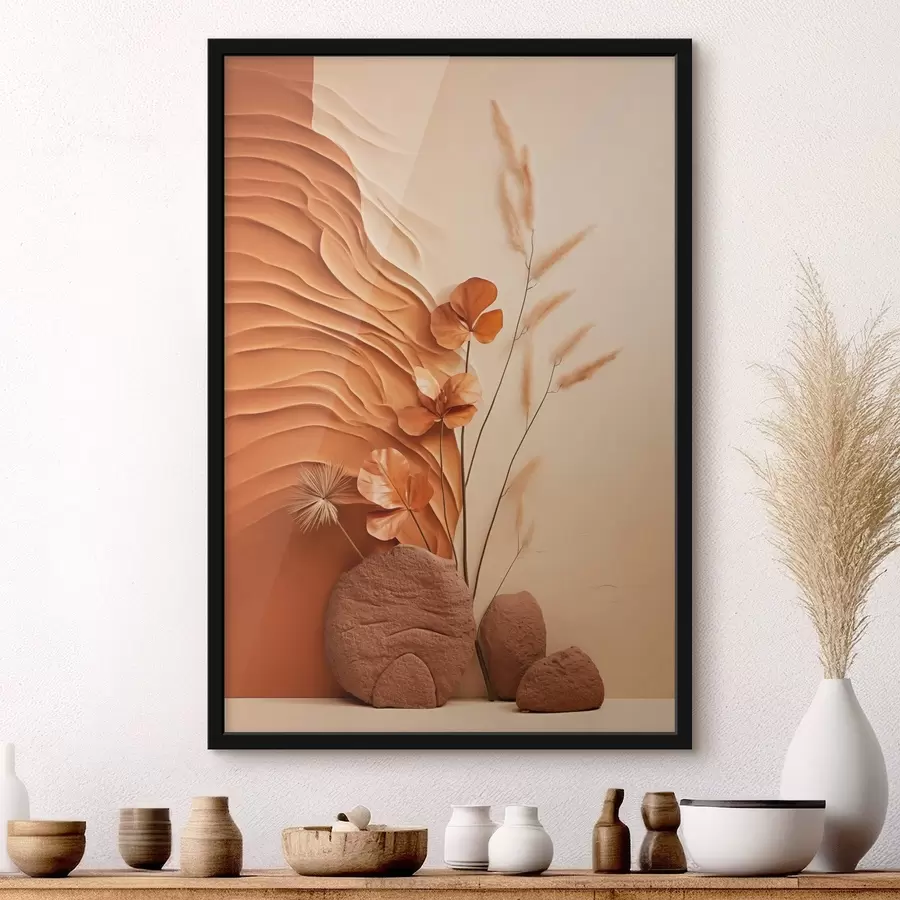 carta da parati Un'opera d'arte minimalista con fiori secchi ed erba della pampa, su uno sfondo materico nr. f48739