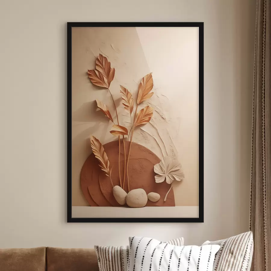 carta da parati Un'opera d'arte minimalista con fiori secchi ed erba della pampa, su uno sfondo materico nr. f48740