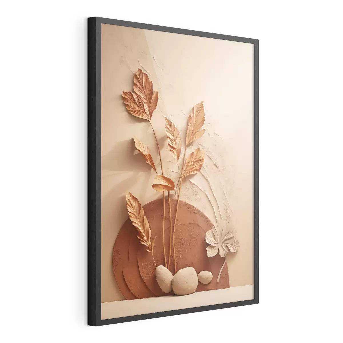 Poster Un'opera d'arte minimalista con fiori secchi ed erba della pampa, su uno sfondo materico f48740