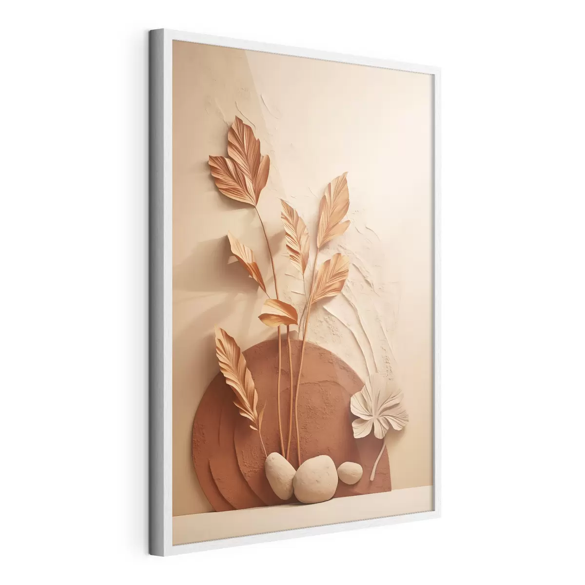 Poster Un'opera d'arte minimalista con fiori secchi ed erba della pampa, su uno sfondo materico f48740