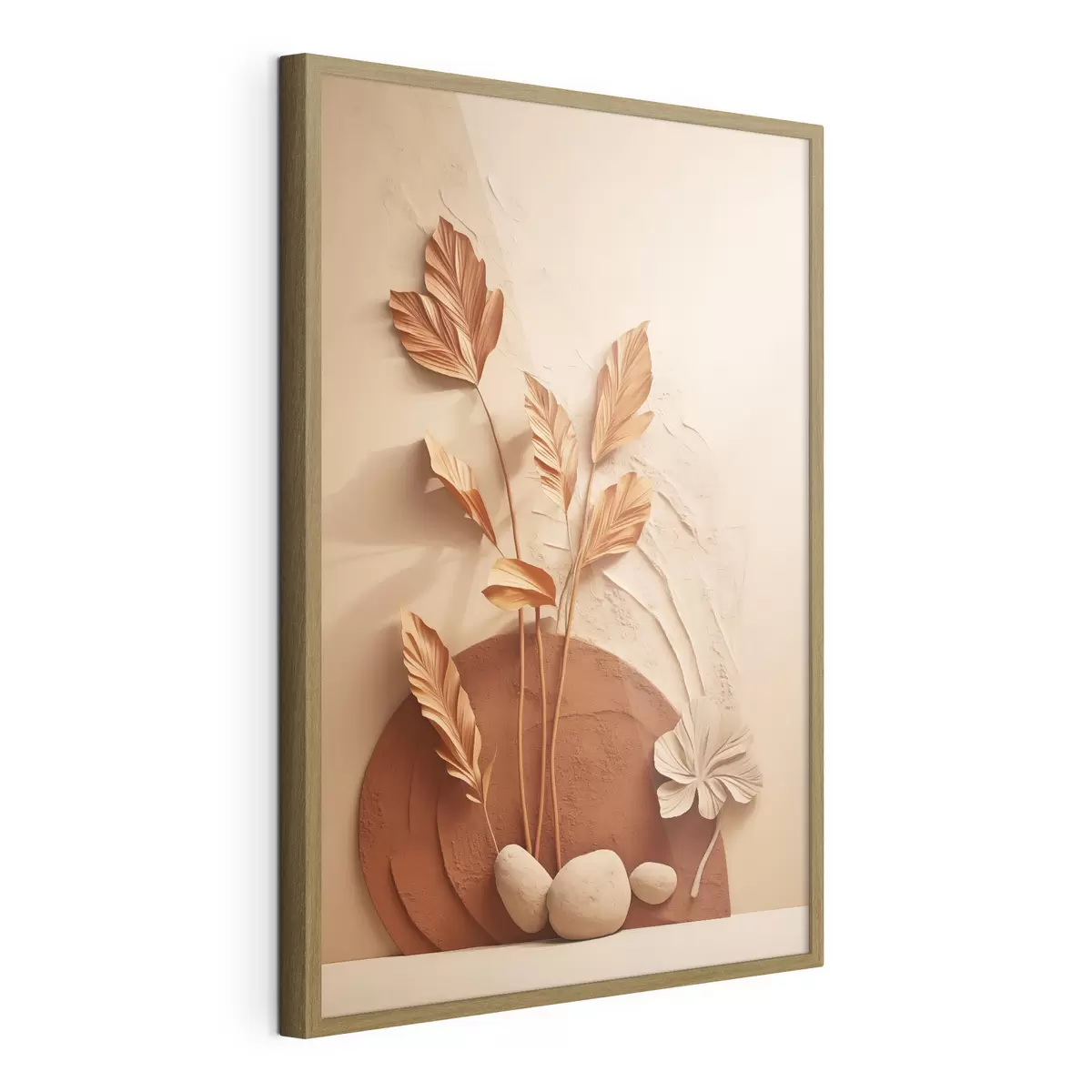 Poster Un'opera d'arte minimalista con fiori secchi ed erba della pampa, su uno sfondo materico f48740