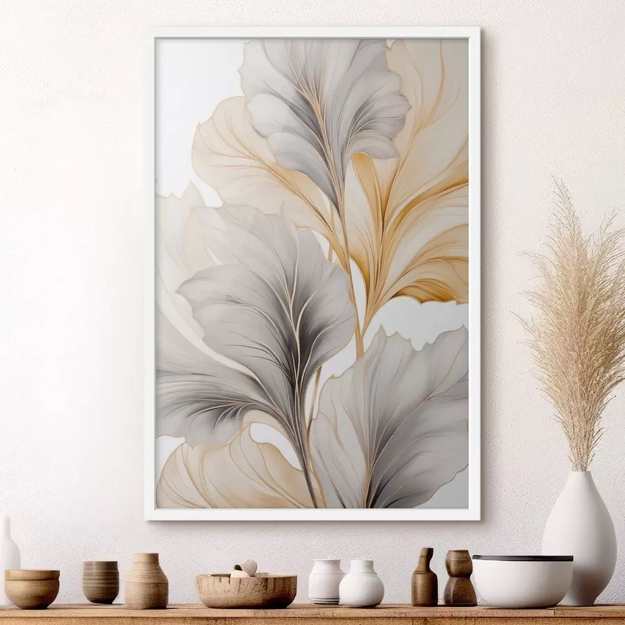 carta da parati Foglie grandi e traslucide nei toni del grigio e del giallo nr. f48745