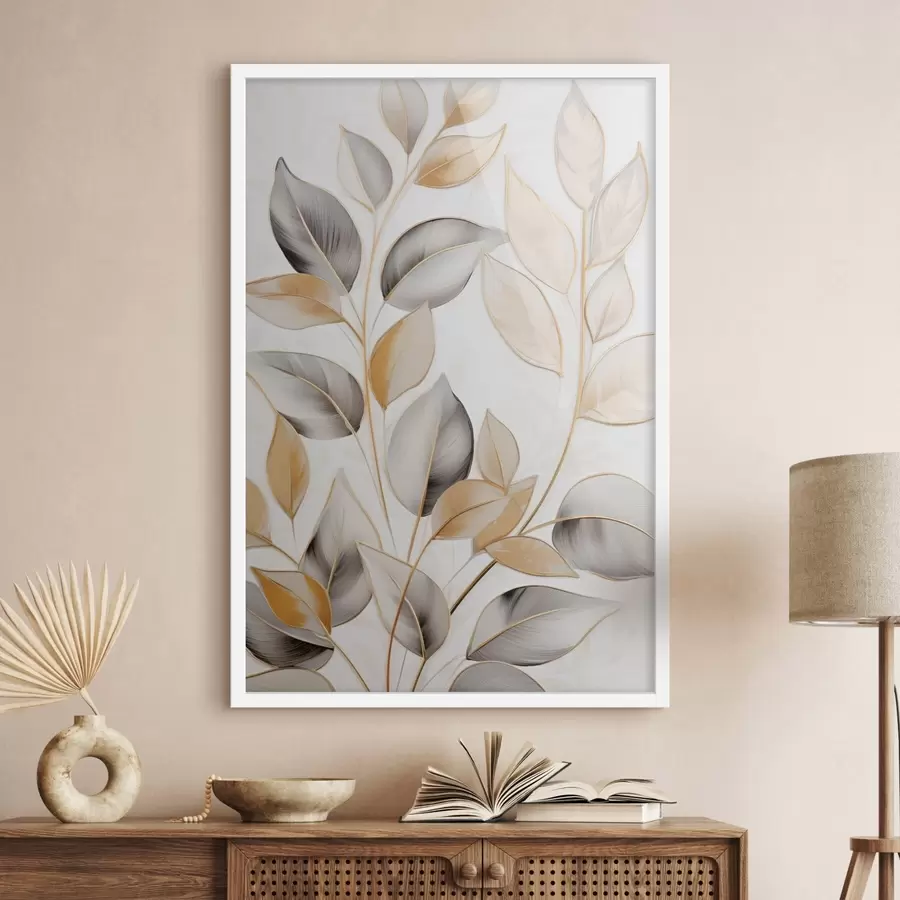 carta da parati Foglie grandi e traslucide nei toni del grigio e del giallo nr. f48746