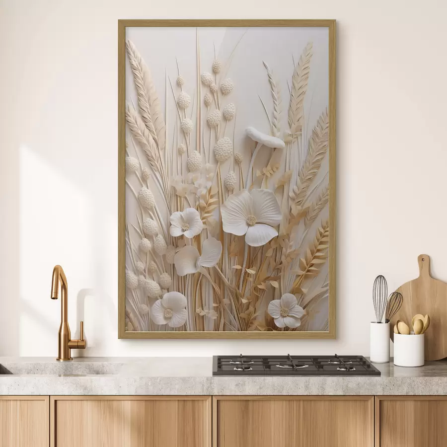carta da parati Un bouquet di papaveri color crema con steli di grano essiccato nr. f48748