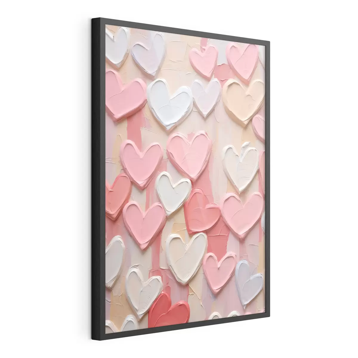 Poster Cuori in varie tonalità di pesca e rosa, realizzati con una tecnica pittorica a texture f48751