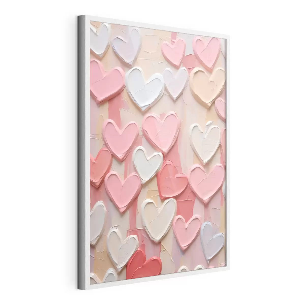 Poster Cuori in varie tonalità di pesca e rosa, realizzati con una tecnica pittorica a texture f48751